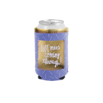 Hot Mess Can Cooler with Pocket is a purple can holder with gold pocket and the lettering 'Hot Mess Coming Through.'