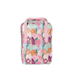 Colorful floral collage pattern with light pink webbing. 