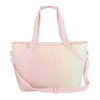 Ice Queen Daybreak is a large soft sided cooler in pastel rainbow with light pink nylon straps.