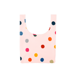 Twist and Shout Ball Pit is a medium, cute reusable tote bag in pink with rainbow polka dot pattern.