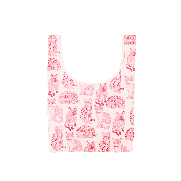 Twist and Shout Cat Lady is a medium, cute reusable tote bag in pink with illustrated cats pattern.