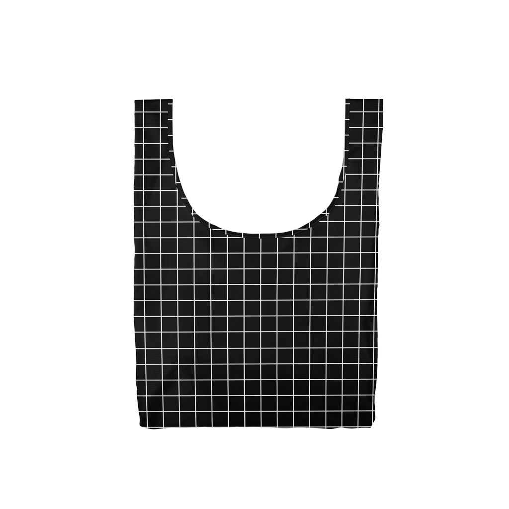 Twist and Shout Very Official is a medium, cute reusable tote bag in black with a white grid pattern.