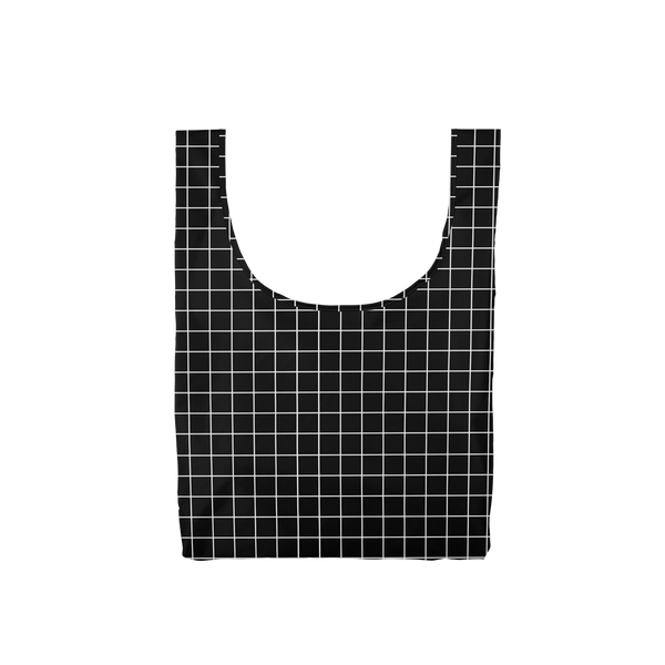 Twist and Shout Very Official is a medium, cute reusable tote bag in black with a white grid pattern.