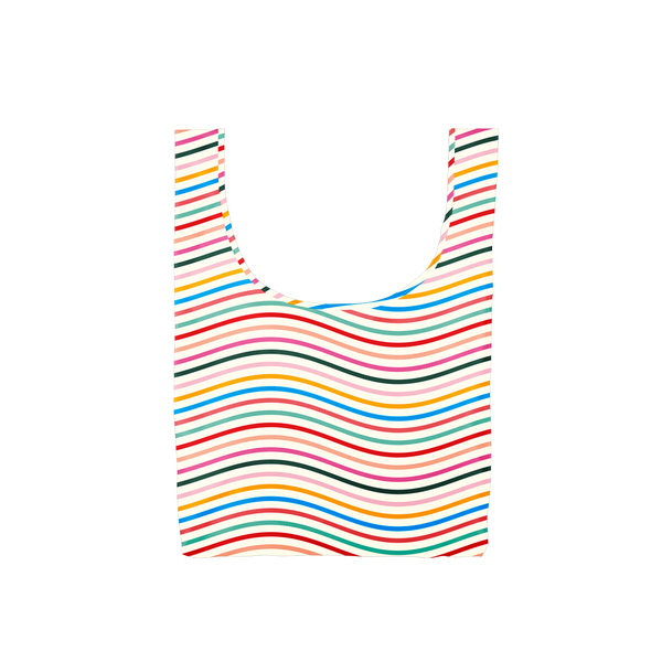 Twist and Shout Limbo is a medium, cute reusable bag in a rainbow wavy lines print.
