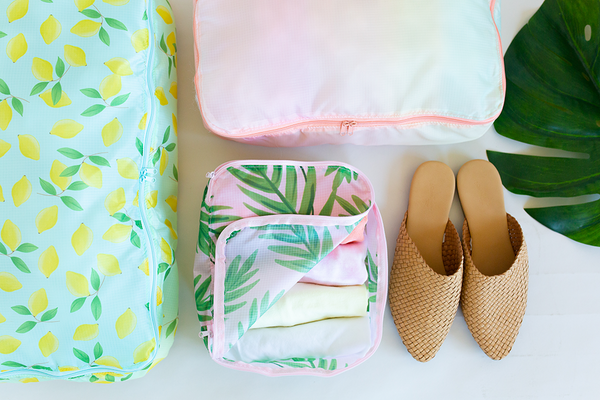 Garden party packing cubes packed with clothes