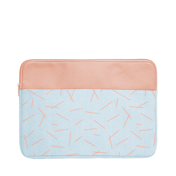 Pixie Sticks Canvas Laptop Sleeve is a cute laptop sleeve in light denim with peach pixie sticks pattern in 13 inch size.