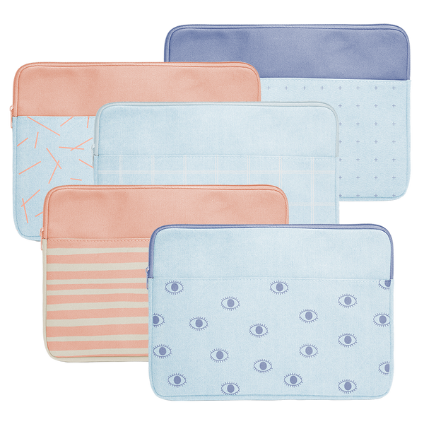 Canvas Laptop Sleeves are cute and practical in patterened denim and peach materials.