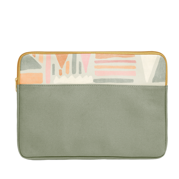 Fruit Basket Laptop Sleeve is a green vegan leather with geometric fruit pattern in 15 inch size.