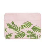 Buds Laptop Sleeve is a blush pink laptop sleeve with green leaf pattern in 15 inch size.