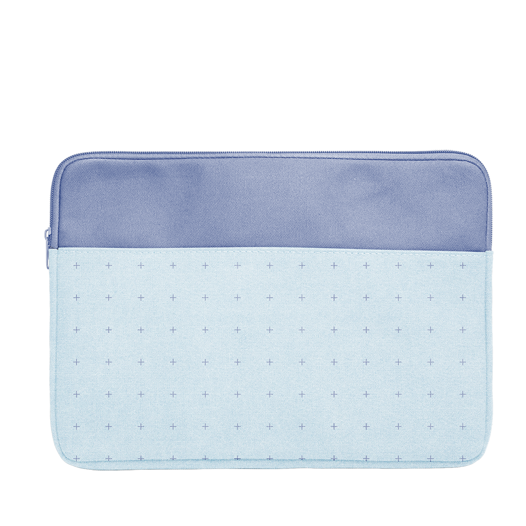Plus 1 Canvas Laptop Sleeve is a cute laptop sleeve in light denim with blue plus pattern in 15 inch size.