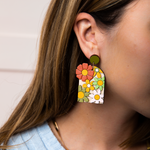 70s Burnt Orange Floral Arch Earrings - Talking Out Of Turn
