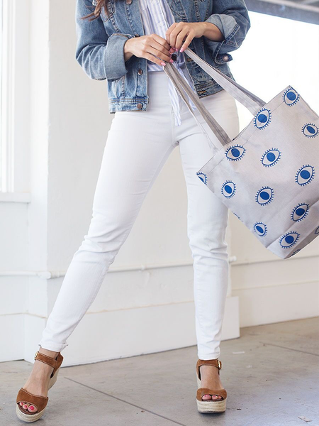 Canvas Daily Grind Tote - Cute Tote Bag - Talking Out of Turn Beach Wash Denim - So Many Feelings