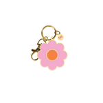 Pink daisy with orange middle key chain; gold key ring attached