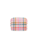 pink mulit-color plaid pouch. 