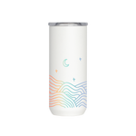A Chill Hills 16 oz. Everyday Tumbler. Tumbler is white with ombre rainbow "hills" on the bottom with a moon and twinkle stars in the same ombre.