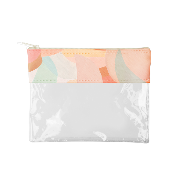 moonscape dollface pouch with half and crescent moon drawings in light blue, green, blush and peach