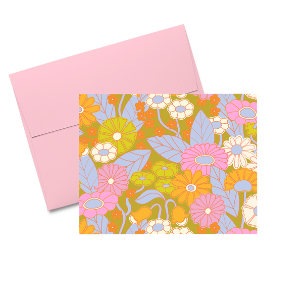 Delightful Greeting Cards - Set of 10 individual/ Gatherin flower pink, blue, orange, and white.