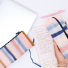Cute Pencil Pouch in pink, blue and peach stripes pattern.