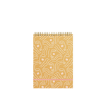 A golden yellow task notebook with a stencil female face design in white lining.