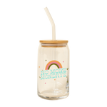 "No More Mondays" cup with rainbow and straw
