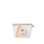  Medium sized Rainbow Flow Clear Vinyl Tweedle Dee. Peach,Burnt Orange and Mint Sun, Moon and Star graphic design. Includes a Peach Zipper and Tab