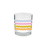 Individual rocks glass with multi-color scallop design.