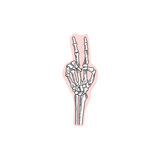 light pink sticker with skeleton hand peace sign