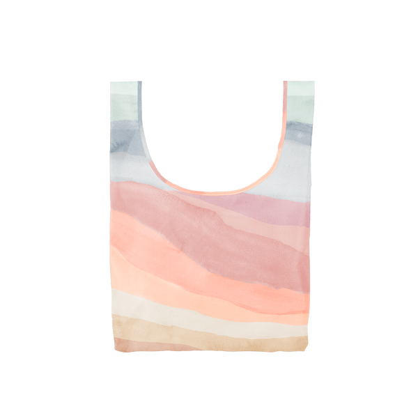 Multicolored, pastel, medium-sized  tote bag with diagonal abstract lines.