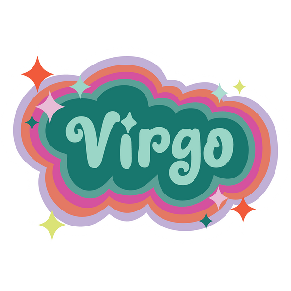 Virgo sticker with simple stars printed around the zodiac name.