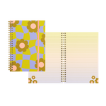 Pastel purple and green checkers with flowers pattern notebook with a pink strap with colorful college rule pages