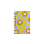 Pastel purple and green checkers with flowers pattern notebook with a pink strap