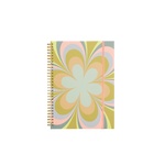 Pastel colorful kaleidoscope floral with pink strap notebook cover.