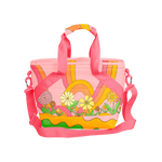 small pink soft sided cooler bag with flowers 