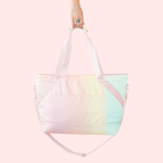 Girl holding pastel soft sided cooler bag