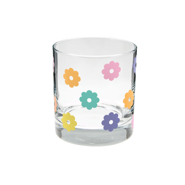 Colorful small daisys individual rocks glass