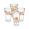 Flower Power retro floral print Pint Glass Set with transparent background.