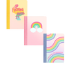 A plain background with 3 mini notebooks. The first one says 