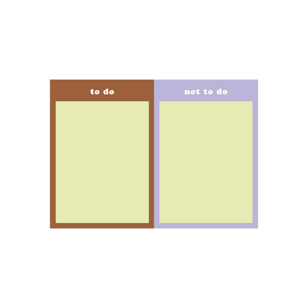 Pastel green tearaway notepad with "to do" side with brown border and "not to do" with pastel purple border on the other.