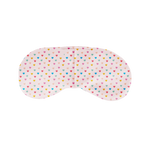a pink weighted eye mask with assorted color tiny hearts