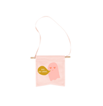 light pink small canvas wall flower with pink ghost with heart eyes and mustard green gold text bubble with "boo, you Whore." written in it. 